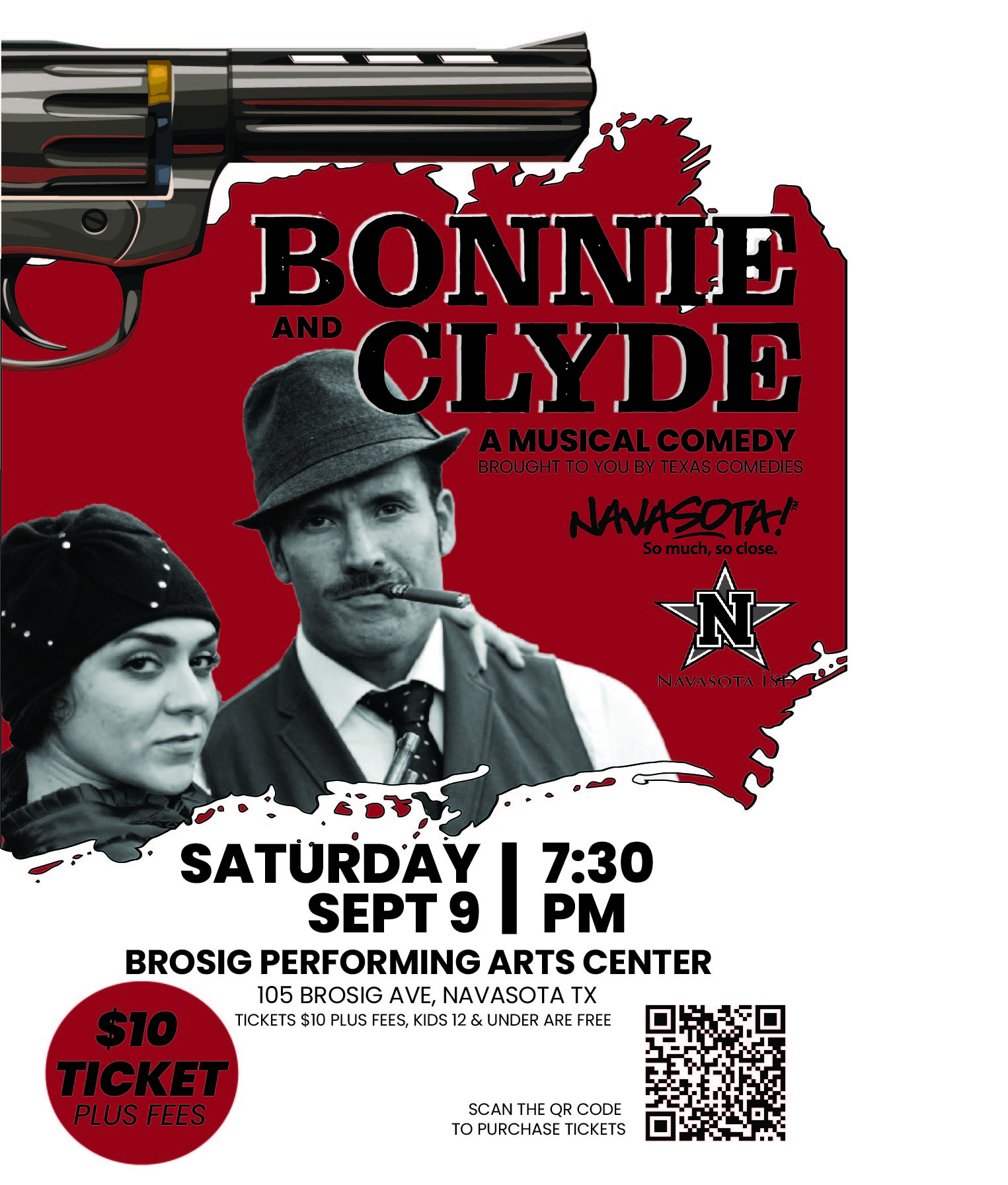 Bonnie & Clyde - A Musical Comedy Flyer 2023 Navasota